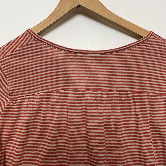 Orvis M Red Striped 100% Linen T-shirt Jersey Knit Split Neck Short Sleeves - Picture 6 of 10